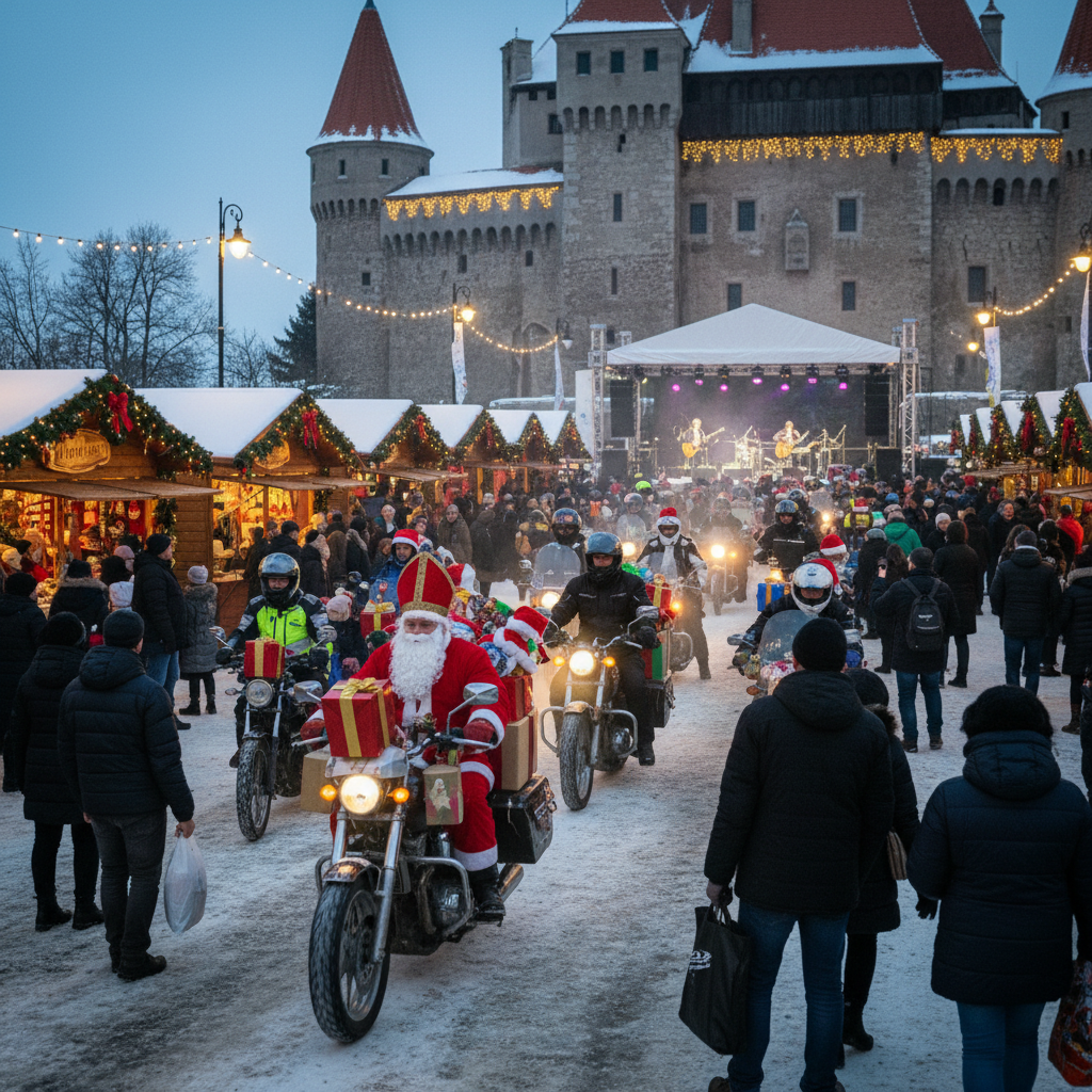 Parada moto Moș Nicolae, concerte la castel și târguri de Crăciun în decembrie în județul Covasna