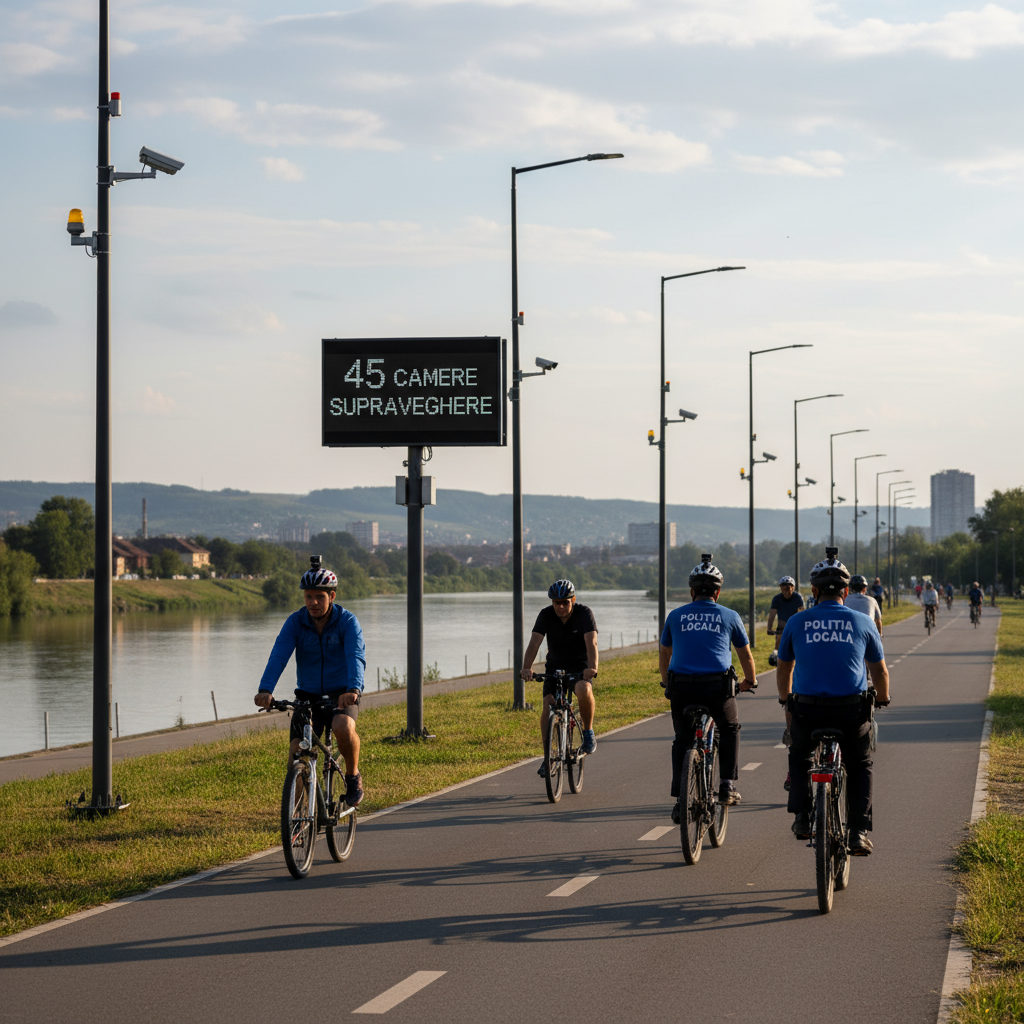 Pistă sigură și reguli clare pentru bicicliști pe malul Oltului, monitorizată de Poliția Locală cu 45 camere de supraveghere